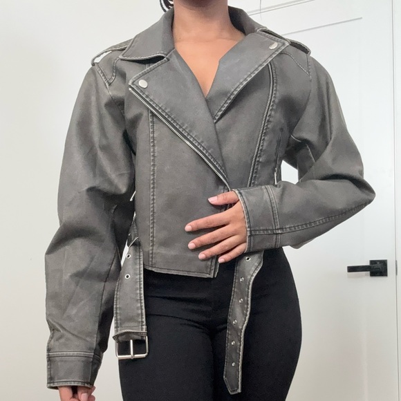 Women's Gray Biker Jacket - Picture 1 of 4